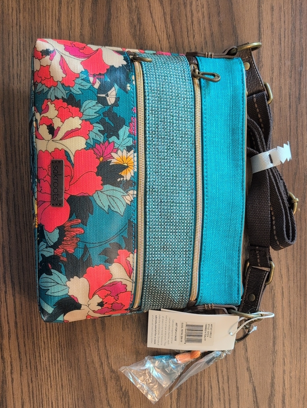 Sakroots Artist Circle Teal Flower Power Bag